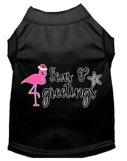 Seas and Greetings Screen Print Dog Shirt Black Lg