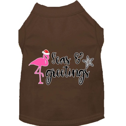 Seas and Greetings Screen Print Dog Shirt Brown Lg