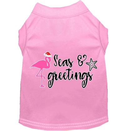 Seas and Greetings Screen Print Dog Shirt Light Pink Lg