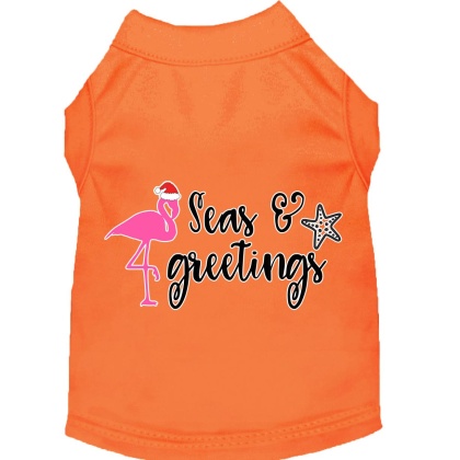 Seas and Greetings Screen Print Dog Shirt Orange Lg