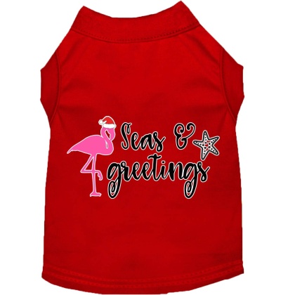 Seas and Greetings Screen Print Dog Shirt Red Lg