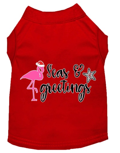 Seas and Greetings Screen Print Dog Shirt Red Lg