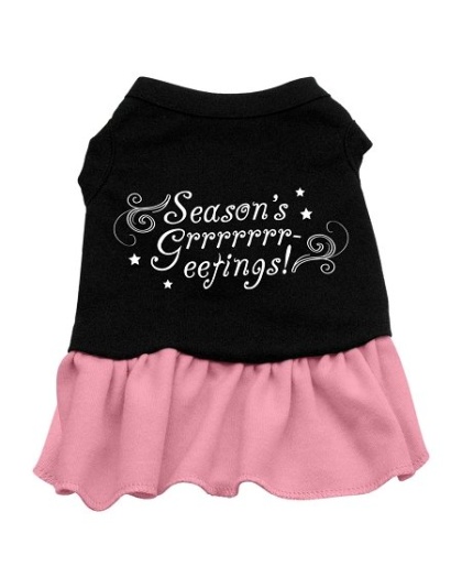 Seasons Greetings Screen Print Dress Black with Pink Lg