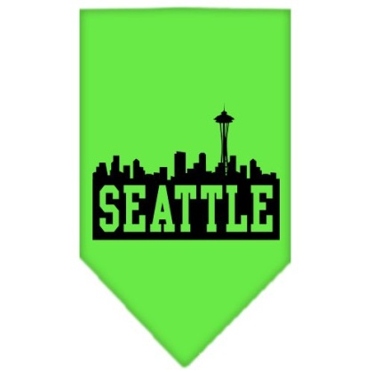 Seattle Skyline Screen Print Bandana Lime Green Large