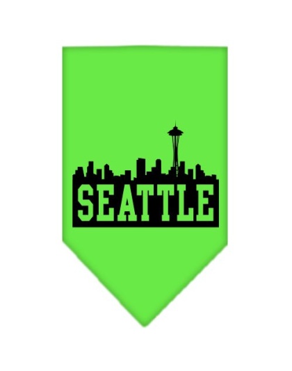 Seattle Skyline Screen Print Bandana Lime Green Large