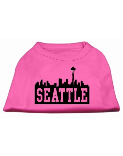 Seattle Skyline Screen Print Shirt Bright Pink Lg