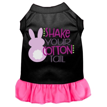 Shake Your Cotton Tail Screen Print Dog Dress Black with Bright Pink Lg