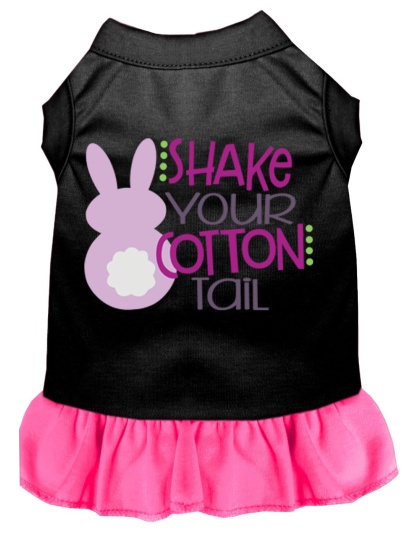 Shake Your Cotton Tail Screen Print Dog Dress Black with Bright Pink Lg