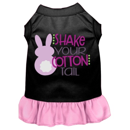 Shake Your Cotton Tail Screen Print Dog Dress Black with Light Pink Lg