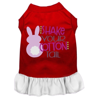 Shake Your Cotton Tail Screen Print Dog Dress Red with White Lg