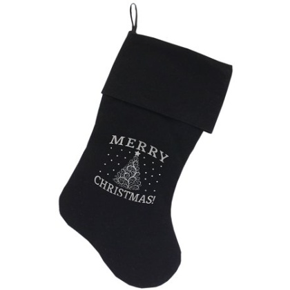 Shimmer Christmas Tree Screen Print 18 inch Velvet Christmas Stocking Black