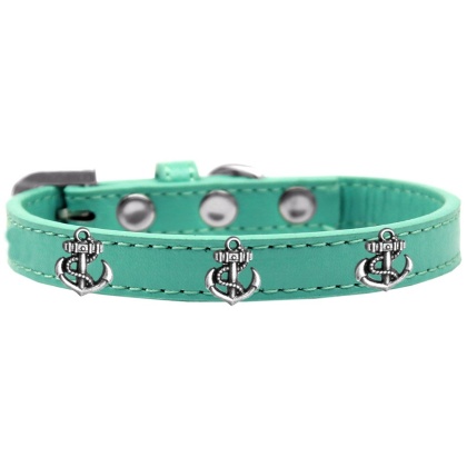 Silver Anchor Widget Dog Collar Aqua Size 10
