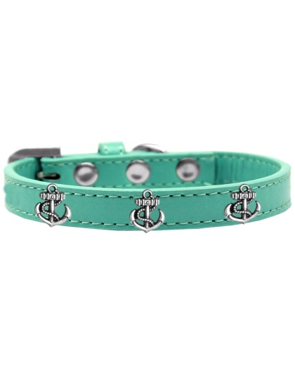 Silver Anchor Widget Dog Collar Aqua Size 10