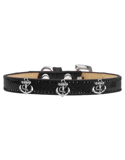 Silver Anchor Widget Dog Collar Black Ice Cream Size 10
