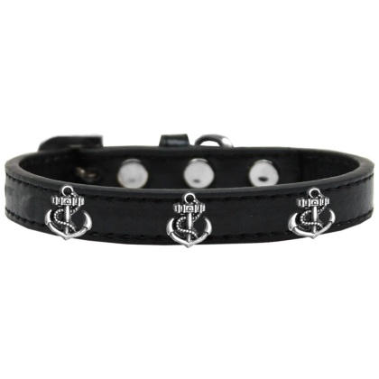 Silver Anchor Widget Dog Collar Black Size 10