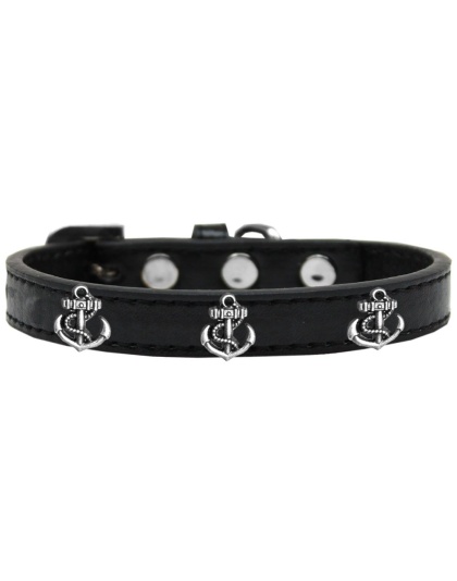 Silver Anchor Widget Dog Collar Black Size 10