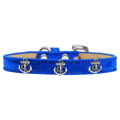 Silver Anchor Widget Dog Collar Blue Ice Cream Size 10