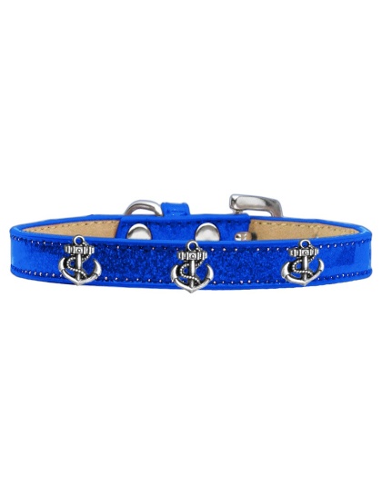 Silver Anchor Widget Dog Collar Blue Ice Cream Size 10