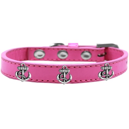 Silver Anchor Widget Dog Collar Bright Pink Size 10