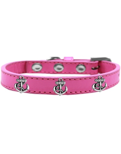 Silver Anchor Widget Dog Collar Bright Pink Size 10