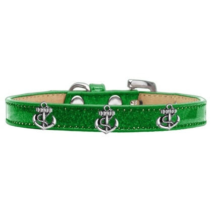 Silver Anchor Widget Dog Collar Emerald Green Ice Cream Size 10