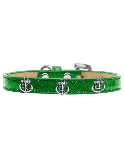 Silver Anchor Widget Dog Collar Emerald Green Ice Cream Size 10