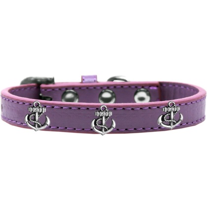 Silver Anchor Widget Dog Collar Lavender Size 10