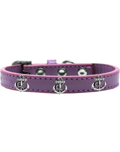 Silver Anchor Widget Dog Collar Lavender Size 10