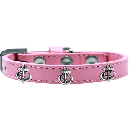 Silver Anchor Widget Dog Collar Light Pink Size 10