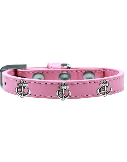 Silver Anchor Widget Dog Collar Light Pink Size 10
