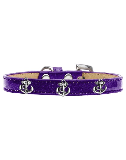 Silver Anchor Widget Dog Collar Purple Ice Cream Size 10