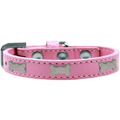 Silver Bone Widget Dog Collar Light Pink Size 10