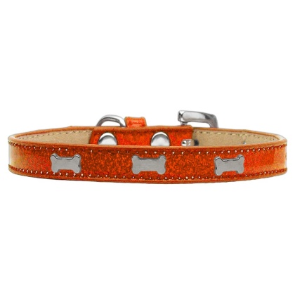 Silver Bone Widget Dog Collar Orange Ice Cream Size 10