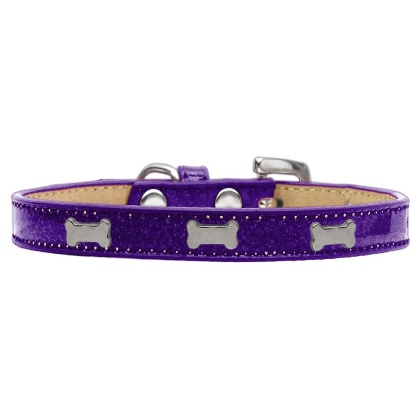 Silver Bone Widget Dog Collar Purple Ice Cream Size 10