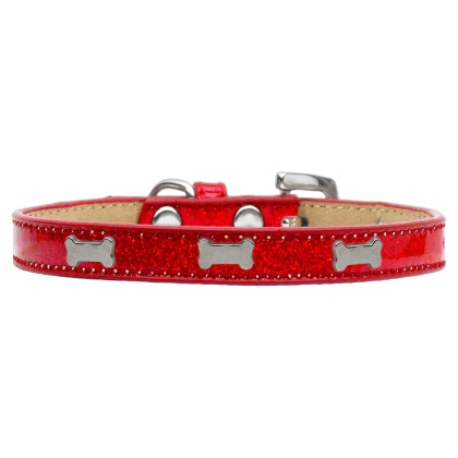 Silver Bone Widget Dog Collar Red Ice Cream Size 10