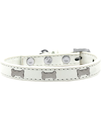 Silver Bone Widget Dog Collar White Size 10