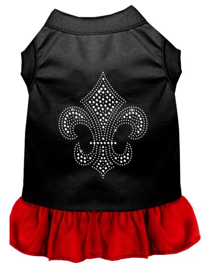 Silver Fleur de Lis Rhinestone Dress Black with Red Lg