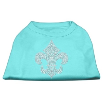 Silver Fleur de lis Rhinestone Shirts Aqua L