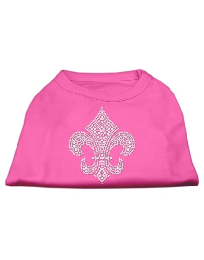 Silver Fleur de lis Rhinestone Shirts Bright Pink L