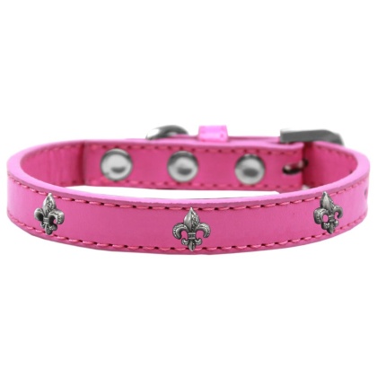 Silver Fleur De Lis Widget Dog Collar Bright Pink Size 10
