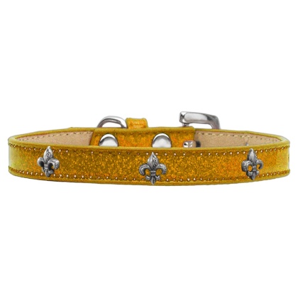 Silver Fleur De Lis Widget Dog Collar Gold Ice Cream Size 10