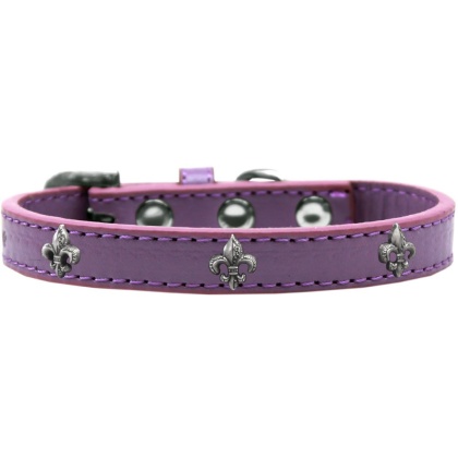 Silver Fleur De Lis Widget Dog Collar Lavender Size 10