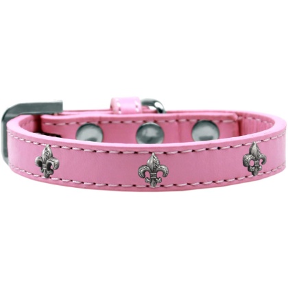 Silver Fleur De Lis Widget Dog Collar Light Pink Size 10