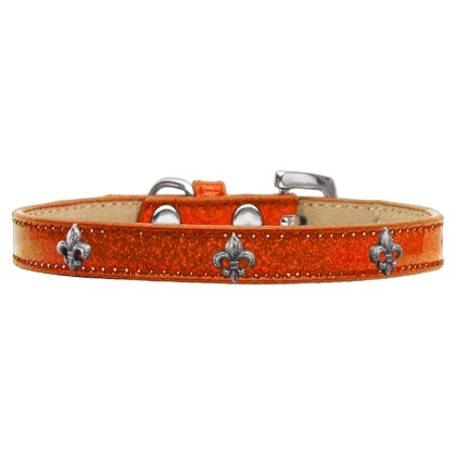 Silver Fleur De Lis Widget Dog Collar Orange Ice Cream Size 10