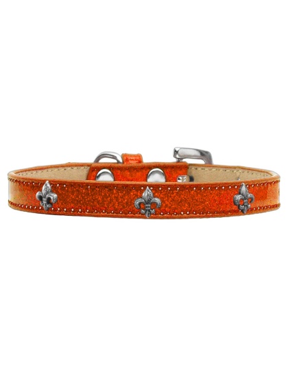 Silver Fleur De Lis Widget Dog Collar Orange Ice Cream Size 10