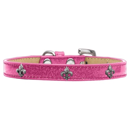 Silver Fleur De Lis Widget Dog Collar Pink Ice Cream Size 10