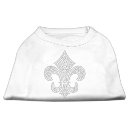 Silver Fleur de lis Rhinestone Shirts White L