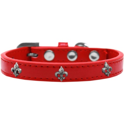 Silver Fleur De Lis Widget Dog Collar Red Size 10