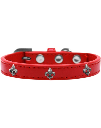 Silver Fleur De Lis Widget Dog Collar Red Size 10