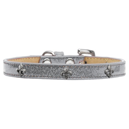 Silver Fleur De Lis Widget Dog Collar Silver Ice Cream Size 10